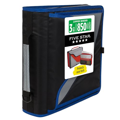 Five Star Zipper Binder, 3-Inch D-Ring Case Binder, 850-Sheet Capacity, Multiple Pockets, Front 5-Tab Expanding File, Removable Padded Case and Shoulder Strap, Urban Eclipse (292960J) - color: Urban Eclipse, size: 3 Inch