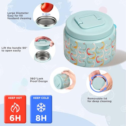 MAISON HUIS Bento Box for Kids with 8oz Soup Thermo, Insulated Lunch Bag & 17oz Water Bottle, 2-Compartment Bento Box with Built-In Ice Pack, Leak-Proof & BPA-Free - color: Blue1