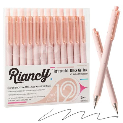 Premium Pink Gel Pens - Smooth Writing, Quick Dry, Set of 12 - Ideal for Journaling, Note-Taking, Art Supplies - color: Pink Black Ink