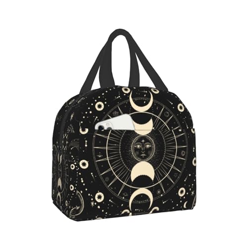 Nerxy Sun and Moon Mystic Astrology Tarot Goth Insulated Lunch Bag Black Lunch Box Reusable Cooler Tote Bag Woman 8x5x8.5inch Waterproof Meal Container for Work School Travel Office Picnic - color: Mystic