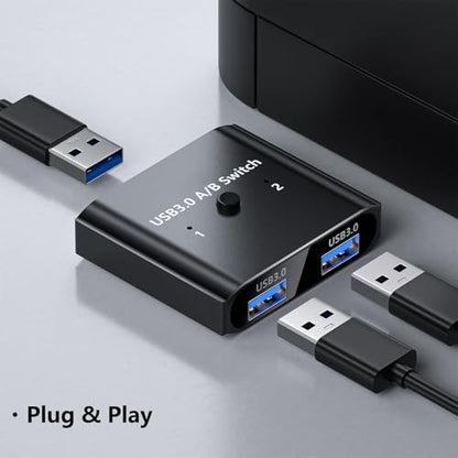 USB 3.0 Switch Selector Bi-Directional, 2-in-1 Out / 1-in-2 Out USB Switcher for 2 Computers Share Devices for Printer Scanner Keyboard Mouse, Aluminum Shell, Plug and Play, High-Speed 5Gbps - color: Space-Black Switcher