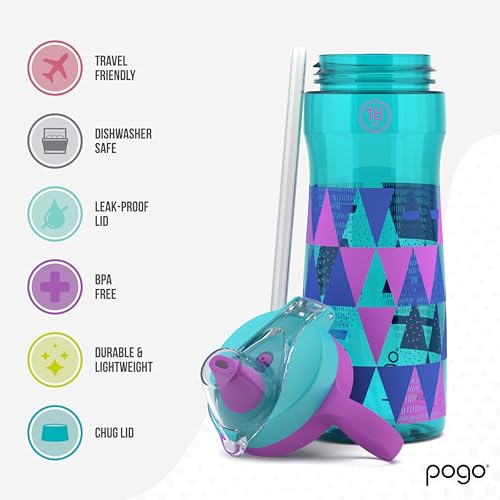 Pogo BPA-Free Tritan Kids Water Bottle with Silicone Soft Straw, Taffy Triangles, 18 oz. - color: Taffy Triangles