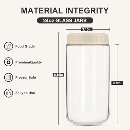 SHOWIN Overnight Oats Containers with Lids, 24oz Glass Jars with Lids 4 pcs, Apricot, Wide Mouth Mason jars for Salad, Yogurt, Snacks, Meal Prep - color: Camel, size: 24oz-4pc