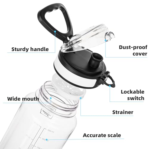 Fanhaw 32 Oz Clear Tritan Water Bottle, BPA-Free & Leak-Proof, Wide Mouth with Anti-dust Chug Lid, Reusable Plastic Bottle for Gym, Travel, School & Office, Back to School Essentials (Clear&White) - color: Clear&White, size: 32 Ounces