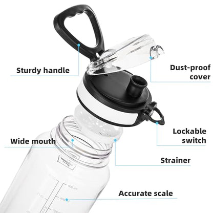 Fanhaw 32 Oz Clear Tritan Water Bottle (6 Pack), BPA-Free & Leak-Proof, Wide Mouth with Anti-dust Chug Lid, Reusable Plastic Bottle for Gym, Travel, School & Office (Clear&White) - color: Clear&White, size: 32 Ounces (Pack of 6)
