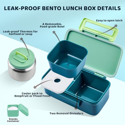 JXXM Lunch Box for Kids With 8oz Soup Thermo, Leak-proof Lunch Container with 2 Compartments, Thermo Food Jar Food Containers for Back to School Girls Boys (Green) - color: Green