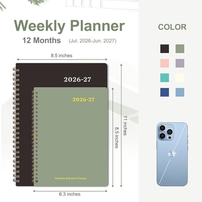 Planner 2026-2027, Weekly and Monthly Academic Year Calendar Planner, July 2026 - June 2027, Daily Agenda Book for Office School Supplies, A5(6.3'' x 8.5'') - color: C-Green, size: 6.3"x8.5"(Jul 2026-Jun 2027)