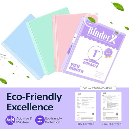 4 Pack Extra Durable 3 Ring Binders 1 Inch, Sooez 1” Three Ring Binder, Eco-Friendly & PVC Free, Customizable Clear View Cover for Letter Size 8.5 x 11'' Paper, Pastels School Office Supplies for Girl - size: 1 Inch