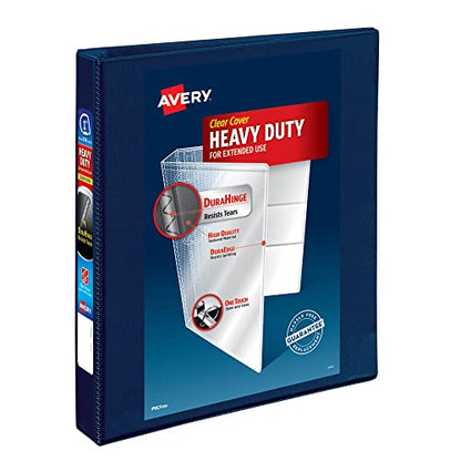 Avery Heavy-Duty View 3 Ring Binder, 1" One Touch EZD Rings, 1 Navy Blue Binder (79809)