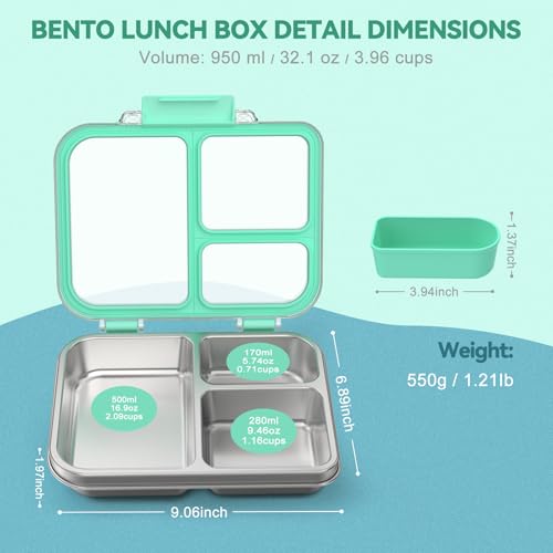 Stainless Steel Bento Box for Kids, 3-Compartment Metal Lunch Box with Clear Lid & Removable Silicone, Lunch Box Kids with Silicone Inner Container for Meal Prep, School, Office (Blue) - color: Blue
