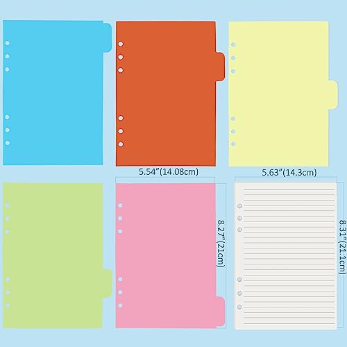 Harphia A5 6 Holes Binder Refill Value Set, 90sheets rulled line loose leaf paper with stickers and dividers, planner inserts with binder pockets for A5 binder 6 holes refillable notebook,005da5line - color: Line Paper Set, size: A5