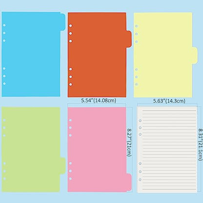Harphia A5 6 Holes Binder Refill Value Set, 90sheets rulled line loose leaf paper with stickers and dividers, planner inserts with binder pockets for A5 binder 6 holes refillable notebook,005da5line - color: Line Paper Set, size: A5