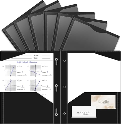 6 Pack Heavy Duty Plastic Pocket Folder with Prongs and Clear Front Pocket, 3 Pockets Folders with 3 Prongs and 2 Card Slot, Black File Folders Fit Letter Size Paper for Office School Home Business - color: Black