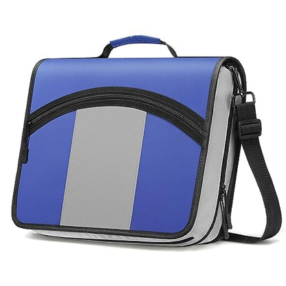 MoKo Zipper Binder with Strap, 3 Inch 3 O Ring, 600 Sheets, Blue & Gray | Water-repellent nylon with 2 folders, 2 mesh pockets and a outer pockets, reinforced handle and adjustable shoulder strap. - color: Blue