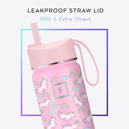 IRON °FLASK 14 oz Kids Insulated Water Bottle | Vacuum Insulated Kids Water Bottle with Leakproof Straw Lid & 20 Name Stickers - BPA Free (Fiesta) - color: Fiesta