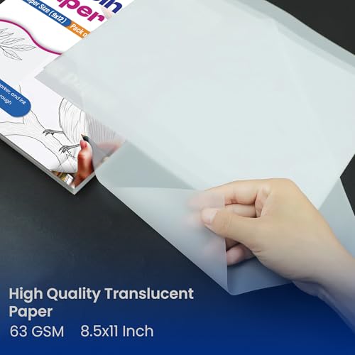Tracing Paper 8.5x11 in, 50 Sheets, Transparent Sketch Paper 63gsm | 50 Sheets, 63gsm Translucent, Sketching & Drafting, Art Projects, Pencil Marker & Ink, Premium - size: 8.5" x 11" (50 Sheet)