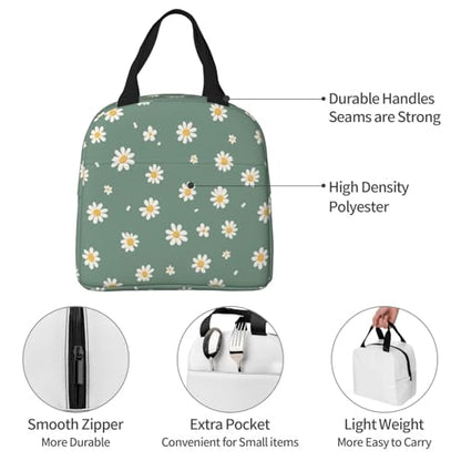 Lunch Bag Daisy Flower Green Insulated Lunch Box Reusable Cooler Tote for Adults Student Girl Boy Work Office School Picnic Over 3 Years Old - color: B0367