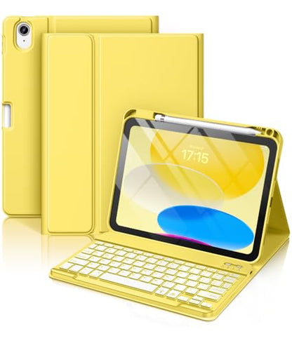 Hamile for iPad 11th 10th Generation Case with Keyboard - 7 Colors Backlit Wireless Detachable Folio Keyboard Cover with Pencil Holder for iPad 11-inch A16 2025 10th Gen 10.9 Inch 2022 (Yellow) - color: Yellow