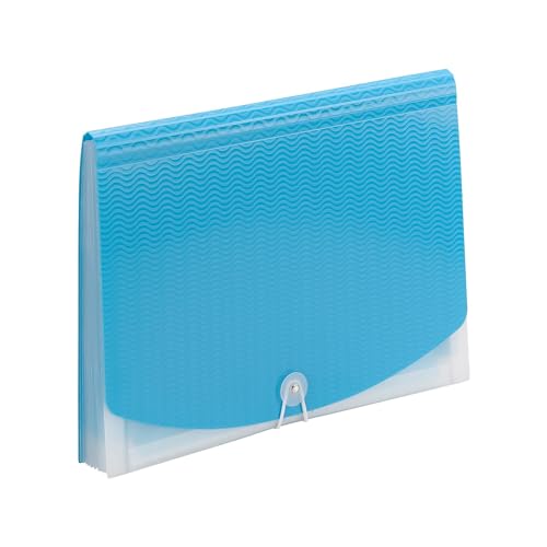 Smead Poly Frequency Expanding File Folders, Flap and Cord Closure, Letter Size, Wave Pattern, 13 Pocket, Teal/Clear (70869) - color: Teal/Clear, size: Letter