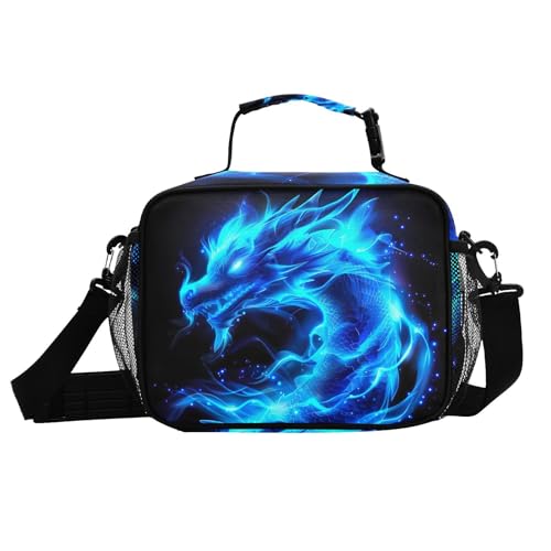 Blue Flame Dragon Kids Lunch Box Insulated Lunch Bags Cooler Tote Bag with Removable Shoulder Strap for Boy Girl Student 20856137 - color: Blue Dragon