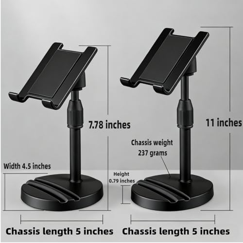 Adjustable Height Phone and Tablet Stand, Dual Device Holder with 360° Rotation, Sturdy Non-Sturdy Non-Slip Base with Card Slot for Livestream, Watching Videos, Work, Gaming