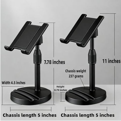 Adjustable Height Phone and Tablet Stand, Dual Device Holder with 360° Rotation, Sturdy Non-Sturdy Non-Slip Base with Card Slot for Livestream, Watching Videos, Work, Gaming
