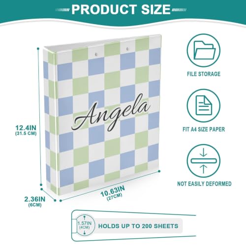 Custom 3 Ring Binder 1.5 Inch Round Rings Green Blue Checkerboard Personalized Name Binders Organizer Fashion View Binder with 2 Pockets for School Office Supplies - color: Multi19