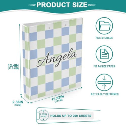 Custom 3 Ring Binder 1.5 Inch Round Rings Green Blue Checkerboard Personalized Name Binders Organizer Fashion View Binder with 2 Pockets for School Office Supplies - color: Multi19