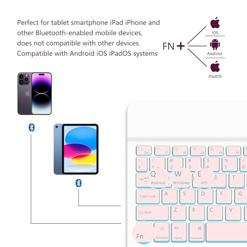 for Bluetooth Keyboard, Cute Tablet Stand Adjustable & Foldable, 7-Color Wireless Rechargeable Keyboard for iPad, iPad Pro/Mini/Air， Samsung Xiaomi Tablets, etc - Pink - color: B-Backlight Keyboard-Pink