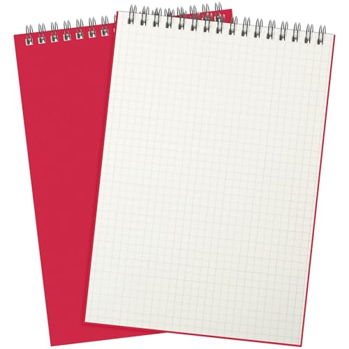 Engrowtic 2 Pack Graph Paper Spiral Notepad A5 Top Wirebound Notepad Grid Notebook Steno Pad Memo Notebook Grid Paper 140 Pages for Writing Sketching Drawing Office Supply (Red) - color: Red