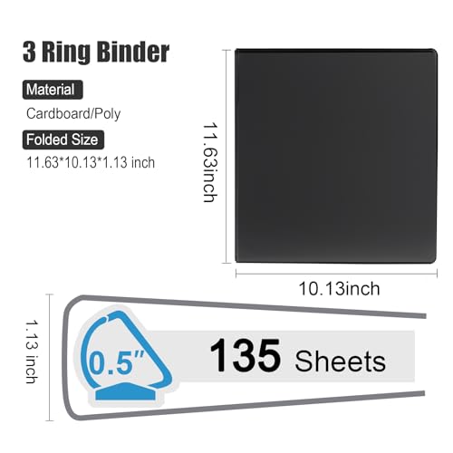 COMIX Heavy Duty 0.5 inch Slant-D Ring View Binder, 1/2 inch 3 Ring Binders, Hold 125 Sheets of 8.5" x 11" Paper, 8 Pack (Black) - color: Black, size: 1/2 inch, style: 8 Pack
