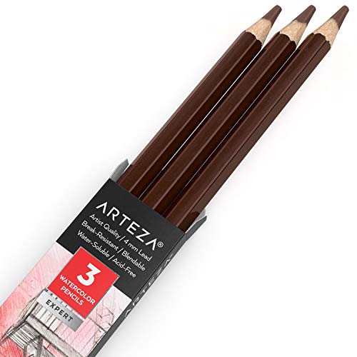 Arteza Professional Watercolor Pencils, Pack of 3, А309 Hazelnut Brown, Water-Soluble Pencils for Coloring, Blending, Layering & Watercolor Techniques - color: А309 Hazelnut Brown, size: 1 Count (Pack of 3)