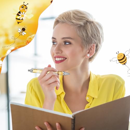 Bee Ballpoint Pens Supplies - 24 Pcs Retractable Writing Smooth Black Ink Ball Point Pen Fine Flower Cute Pen Gifts for Office Work School Doctor Nurse Teacher Teen Students Animal Lover - style: Bee