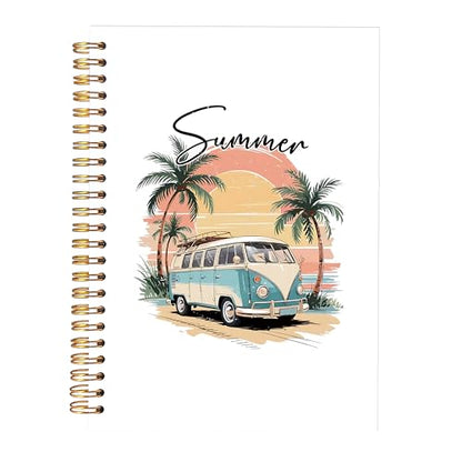 KAOWT Tropical Summer Beach Notebook Journal, Coastal Beachy Notebooks for Note Taking, Gifts for Beach Lovers, Ocean Journal, Retro Sunset Surf Bus Hardcover Spiral Notebook 5.5x8.3in - color: Summer notbook-bus