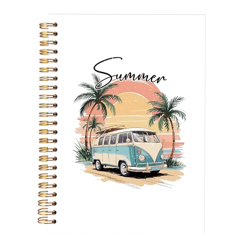 KAOWT Tropical Summer Beach Notebook Journal, Coastal Beachy Notebooks for Note Taking, Gifts for Beach Lovers, Ocean Journal, Retro Sunset Surf Bus Hardcover Spiral Notebook 5.5x8.3in - color: Summer notbook-bus