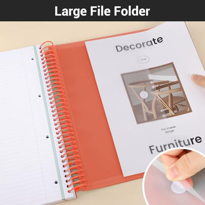 EUSOAR 3 Subject Spiral Notebook, Large A4 9.25" x 11.7" Lined College Ruled Notebook with Pockets, Cute Women Journal Notebook 240 Pages 90gsm Thick Paper Notebook for Office School Supplies-Orange - color: Orange, style: A4 Lined