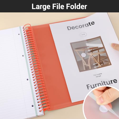 EUSOAR 3 Subject Spiral Notebook, Large A4 9.25" x 11.7" Lined College Ruled Notebook with Pockets, Cute Women Journal Notebook 240 Pages 90gsm Thick Paper Notebook for Office School Supplies-Orange - color: Orange, style: A4 Lined