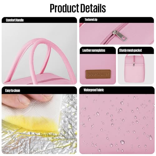 douyadady Lunch Bag&Box Women/Men Insulated&Reusable | Spacious Lightweight Waterproof Sturdy Durable Great Value For Office Work School Picnic Travel - color: Pink