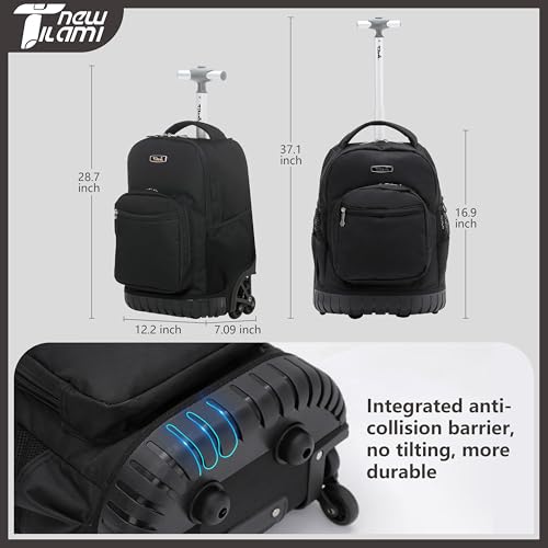 NEW TILAMI 16 Inch Rolling Backpack with Lunch Bag for Kids Adjustable Handle Carry-on Suitcase Wheels for Girls Boys School Travel Camping, Solid Black - color: Solid Black