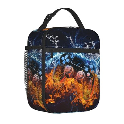 Video Game Lunch Box Fire and Water Game Lunch Bag Insulated Portable Reusable Lunch Tote Kit Waterproof Cooler Bag for Men Women Picnic Office Collega Travel Working - color: Games