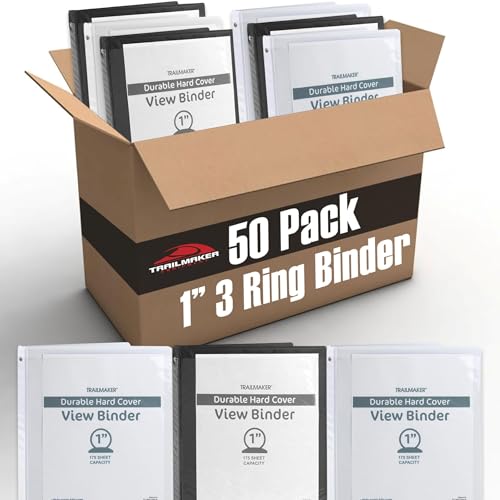 (50 Pack) 1 Inch Binders 3 Ring Hardcover Binders in Bulk with Clear View Cover, Pockets for Classroom, Office, Portfolios | Bulk School, Teacher, Office Supplies (Black & White Mix Pack) - color: Black & White Mix Pack