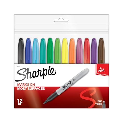 Sharpie Permanent Markers, Fine Point, Assorted Colors, 12 Count - School, Office, Arts & Crafts, Desk Supplies - color: Assorted Classic, size: 1 Count (Pack of 12), style: Fine