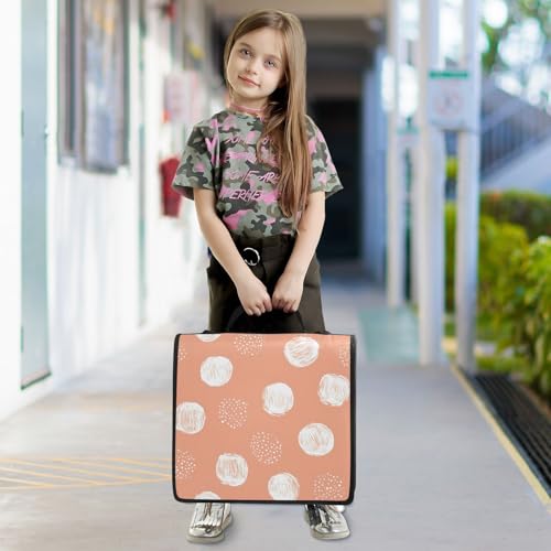 Peach Dot Design Zipper Binder 3 Ring with Shoulder Strap and Handle Multiple Pockets Expanding File Folder Organizer