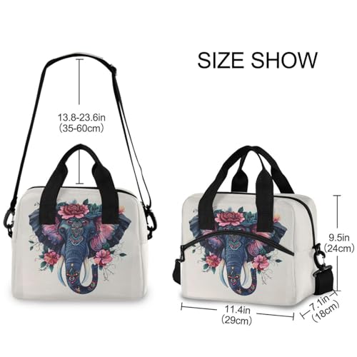 ALAZA Boho Elephant Insulated Lunch Bag Women Men Portable Reusable Cooler Lunch Tote Bag for Work Office Picnic College - color: Multi 07