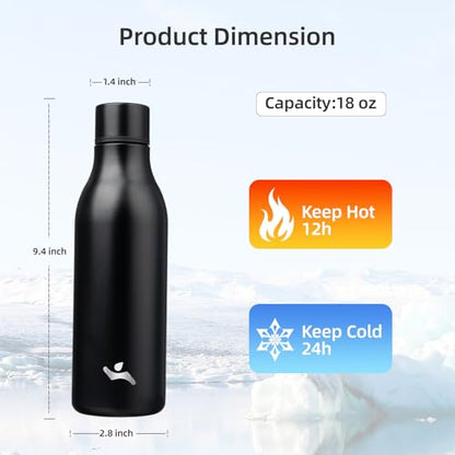 Konokyo Insulated Water Bottle with Strap,18 oz Double Wall Stainless Steel Vacuum Bottles Metal Water Flask,Black - color: Black, size: 18 Ounces