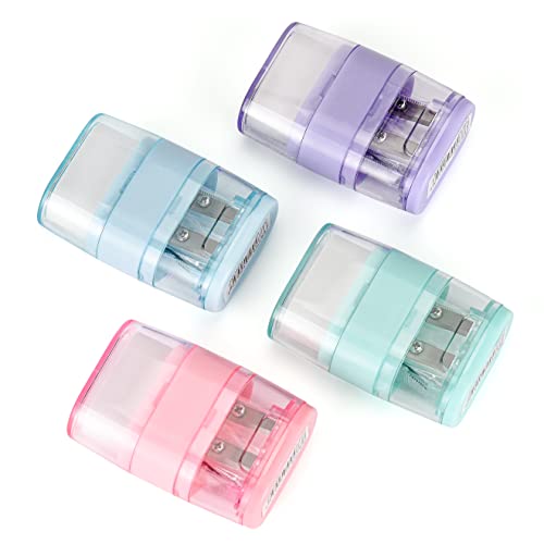 1PCS Manual Pencil Sharpener with Eraser, 2 Sharpening Holes Sharpener with Eraser for School, Office and Home Supplies (Pink) - color: Pink