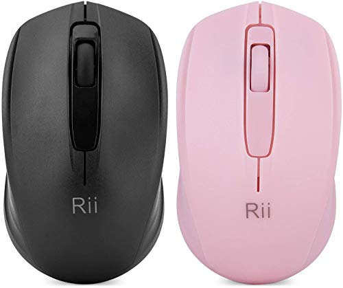 Rii Wireless Mouse,2.4G Portable Computer Mice for PC, Laptop, Windows,Office Included Wireless USB dongle (Black+Pink) - color: Black+Pink