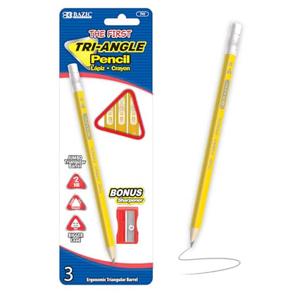 BAZIC PRODUCTS The First Triangle Jumbo #2 Pencils, Sharpener, 3-Box | 3.25 mm HB lead, Jumbo triangular barrel, eraser top, bonus sharpener, beginners, preschool, early grades - size: 24-Pack