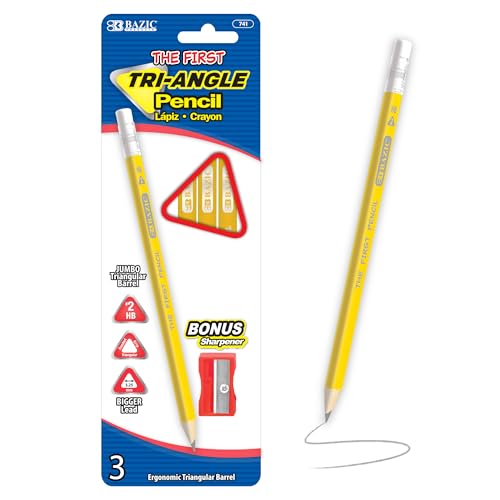 BAZIC PRODUCTS The First Triangle Jumbo #2 Pencils, Sharpener, 3-Box | 3.25 mm HB lead, Jumbo triangular barrel, eraser top, bonus sharpener, beginners, preschool, early grades - size: 24-Pack