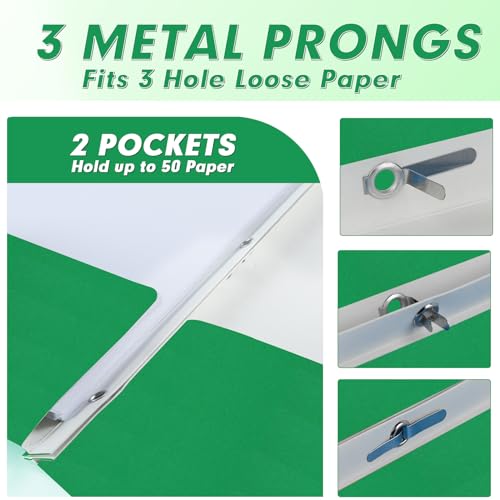 Two Pocket Folders, PANDRI 60 Pack Two Pocket Folders with Prongs, 3 Prong Folders Designed for Office and Classroom, Letter Size Green - color: Green